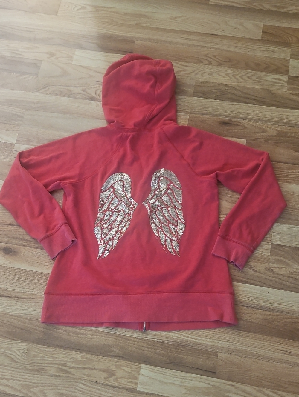 Victorias Secret Full Zip Hooded Sweatshirt With Sequin Wings Size Large